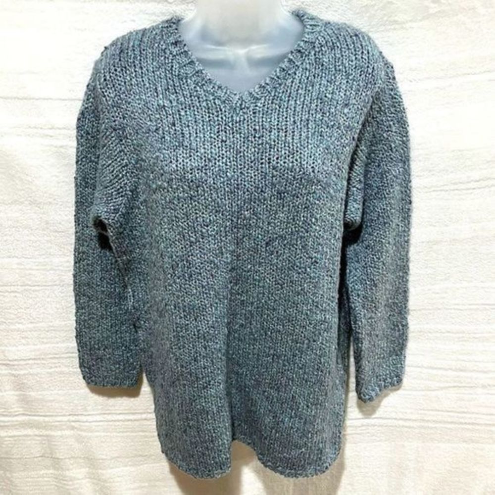 Relais Knitwear Vintage Chunky Knit V-Neck Sweater Blue Size 2